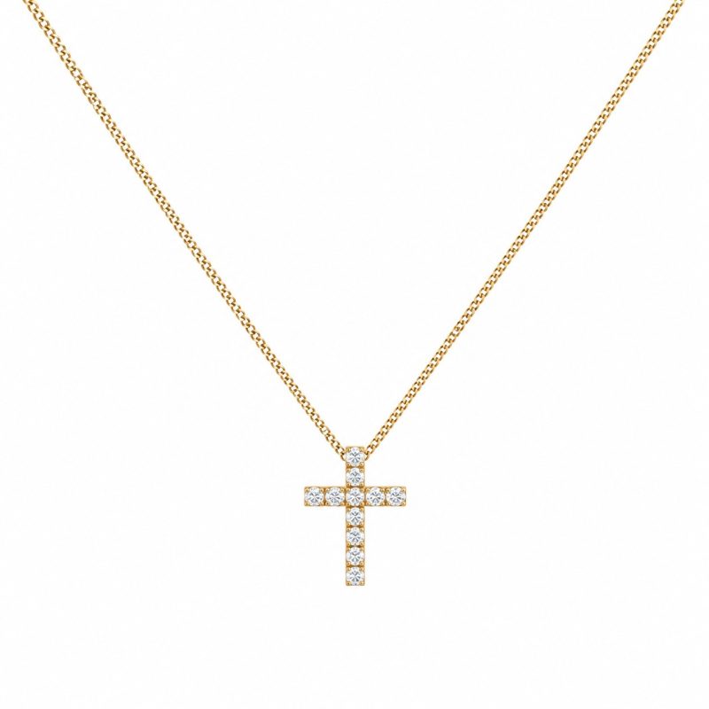Small Cubic Zirconia Gold Cross - 3/4"" x 1/2" - 19" Adjustable Box Chain - Gold Plated - Item #9439