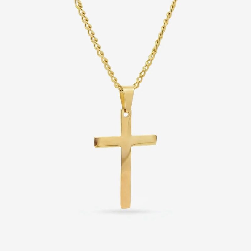 Large Gold Cross - 2 1/4" x 1 1/2" - 21" Chain - Gold Plated - Item #9438