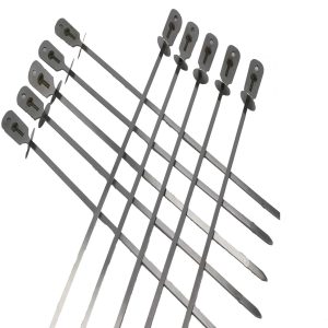 Skewers Set - Stainless Steel, Includes 10 Flat Skewers with Food Remover Disc - 17.3" - Item #9478