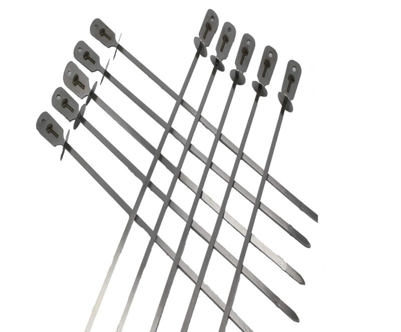 Skewers Set - Stainless Steel, Includes 10 Flat Skewers with Food Remover Disc - 17.3" - Item #9478