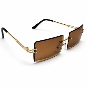 Amber Luxe Rimless Rectangle Sunglasses – Gold Frame - Item #9434