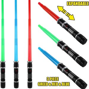3 Pack - 3 Colors Light Up Swords with FX Sound - Retractable Light Toy - Item #9512