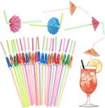 Hawaiian Party - 9.45 Inch - Assorted Color Mini Paper Umbrella Straws - Item #9497
