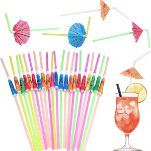 Hawaiian Party - 9.45 Inch - Assorted Color Mini Paper Umbrella Straws - Item #9497