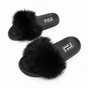 Women's Faux Fur Slides - Open Toe Cute Fluffy Slippers - Assorted Sizes - Item #9440