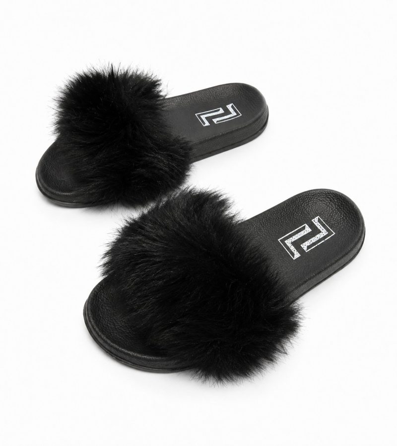 Women's Faux Fur Slides - Open Toe Cute Fluffy Slippers - Assorted Sizes - Item #9440