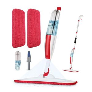 Floor Cleaning Wet Spray Mop with 14 oz Refillable Bottle and 2 Washable Microfiber Pads - Purple - Item #8488