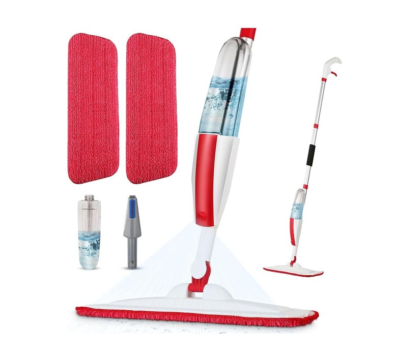red1-1.jpg Floor Cleaning Wet Spray Mop with 14 oz Refillable Bottle and 2 Washable Microfiber Pads - Purple - Item #8488