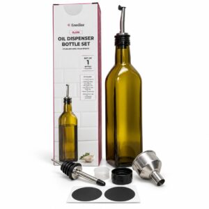 FineDine Glass Olive Oil Dispenser Bottle - 17 fl oz - 2 Spouts - Funnel, Cap, stopper & Labels - Item #9662