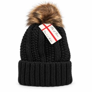 Women Winter Pom Pom Beanie Hat with Warm Fleece Lining - Black - Item #9670
