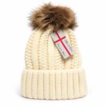 Women Winter Pom Pom Beanie Hat with Warm Fleece Lining - Ivory - Item #9668