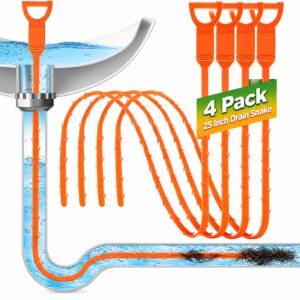 4 Pack - 25 Inch Hair Snake Tool Drain Opener - Hair Clog Remover - Item #9619