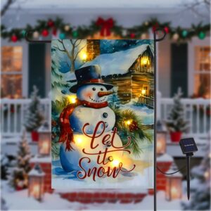 Solar Garden Flag with Led Lights - 12x18" - Double-Sided Snowman Yard Flag - 010PS - Item #9635