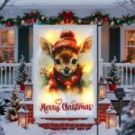 Solar Garden Flag with Led Lights - 12x18" - Double-Sided Reindeer Yard Flag - 011PS - Item #9634