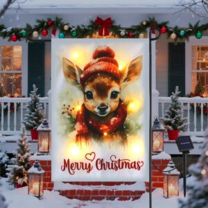Solar Garden Flag with Led Lights - 12x18" - Double-Sided Reindeer Yard Flag - 011PS - Item #9634