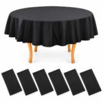 6 pieces - Waterproof Plastic Tablecloth - 140g Thick - 84 x 84 Inches Round - Black - Item #9712