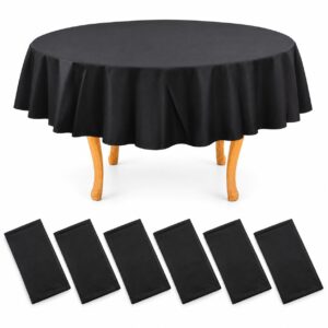6 pieces - Waterproof Plastic Tablecloth - 140g Thick - 84 x 84 Inches Round - Black - Item #9712