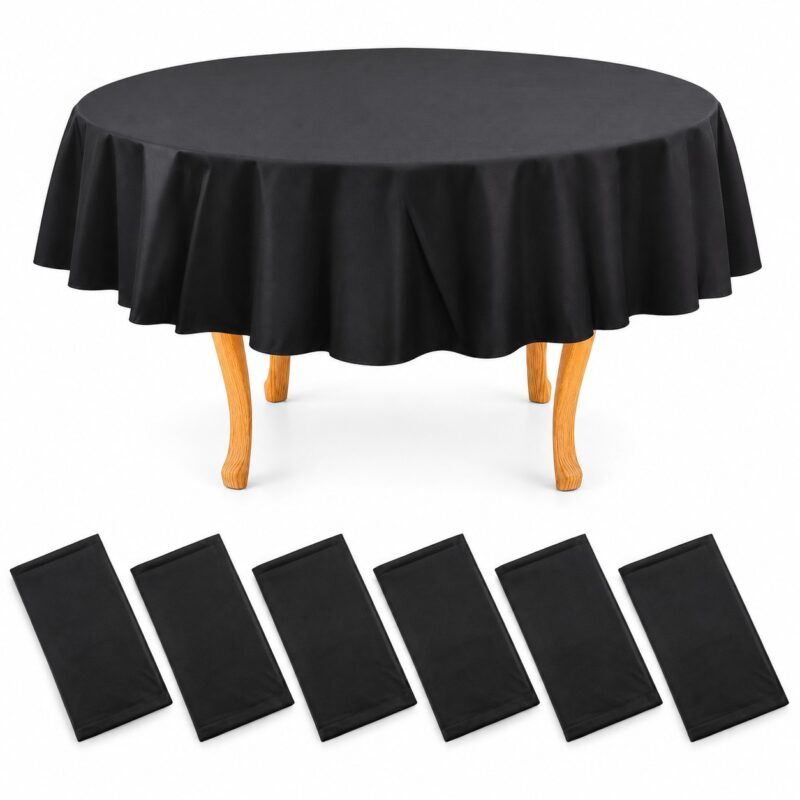 6 pieces - Waterproof Plastic Tablecloth - 140g Thick - 84 x 84 Inches Round - Black - Item #9712