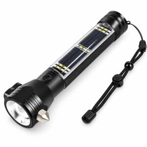 8-in-1 USB & Solar Powered Flashlight - Glass Breaker- Seatbelt Cutter- Alarm - Power Bank - Item #9694