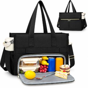 Insulated Lunch Bag - 15.6" Laptop Tote - Leak Proof Cooler Compartment - Black - Item #9677