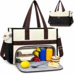 Insulated Lunch Bag - 15.6" Laptop Tote - Leak Proof Cooler Compartment - Black/White - Item #9679