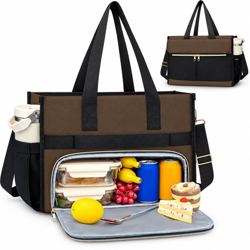 6cf00c5e-80b6-4532-a458-d71f64970aca-insulated-lunch-bag-15-6-laptop-tote-leak-proof-cooler-compa-1.jpg Insulated Lunch Bag - 15.6" Laptop Tote - Leak Proof Cooler Compartment - Black/Brown - Item #9678