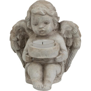 Stone Angel Tealight Holder - 4.5 x 4.5 Inch, 5.5 Inch Tall - H1524 - Item #9749