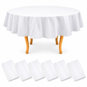 6 pieces - Waterproof Plastic Tablecloth - 140g Thick - 84 x 84 Inches Round - White - Item #9713