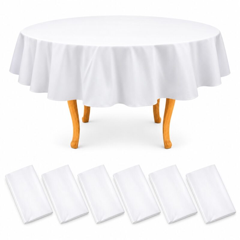 874a16b3-baf3-499c-be88-b5a07f42f469-6-pieces-waterproof-plastic-tablecloth-140g-thick-84-x-84-in-1.jpg 6 pieces - Waterproof Plastic Tablecloth - 140g Thick - 84 x 84 Inches Round - White - Item #9713