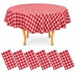6 pieces - Waterproof Plastic Tablecloth - 140g Thick - 84 x 84 Inches Round - Checkered Red Plaid - Item #9698