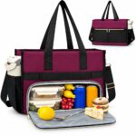 Insulated Lunch Bag - 15.6" Laptop Tote - Leak Proof Cooler Compartment - Black/Purple - Item #9676