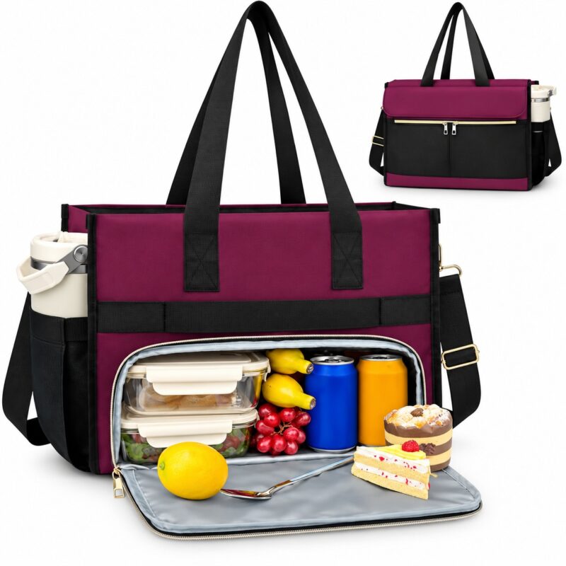 a96031c0-f8f2-48f2-badc-f07bb0137aad-insulated-lunch-bag-15-6-laptop-tote-leak-proof-cooler-compa-9.jpg Insulated Lunch Bag - 15.6" Laptop Tote - Leak Proof Cooler Compartment - Black/Purple - Item #9676