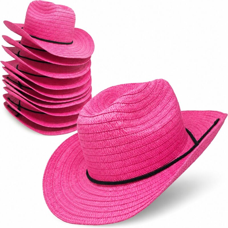 Podzly Pink Straw Cowboy Hat - 24" Circumference Western Style for Men & Women - PZ151027 - Item #9733