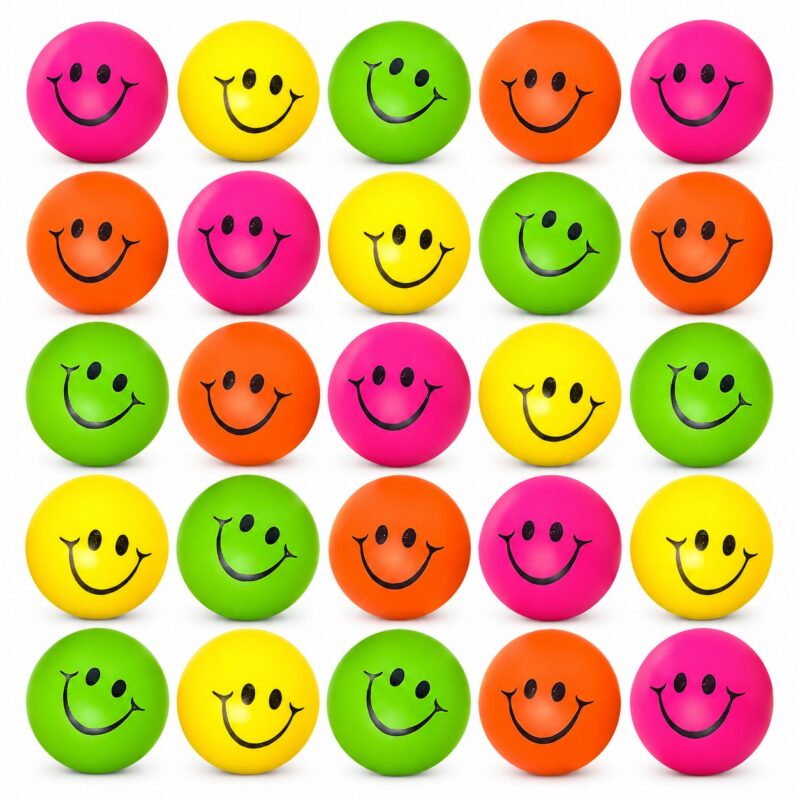 Smiley Face Stress Balls - Colorful Neon Squeeze Face Ball - PZ755157 - Item #9769