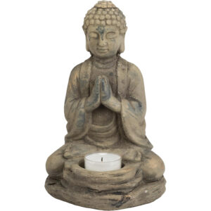 Stone Buddha Tea Light Candle Holder – 6" W x 8" H - H1238 - Item #9747
